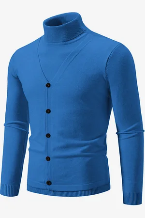 milanoo.com Maglione da uomo lavorato a maglia con collo alto e bottoni taglia comoda