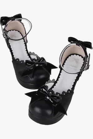 milanoo.com Sandali Lolita gotici con fiocchi Scarpe estive Lolita nere con fiocco in punta aperta