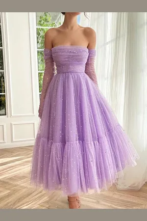 milanoo.com Abito da ballo scollo a barca paillettes tulle lunghezza alla caviglia midi