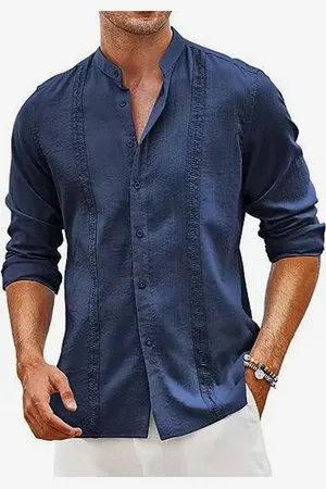 milanoo.com Camicie da spiaggia estive casual a maniche lunghe cubane Guayabera da uomo