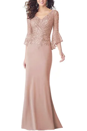 milanoo.com Abito da festa per la madre della sposa con scollo a V e maniche a 3/4 applique abiti da cerimonia nuziale a sirena personalizzazione gratuita