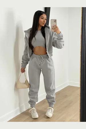 milanoo.com Set di tre pezzi Pantaloni casual in poliestere rosa Autunno maniche lunghe Outfit per le donne