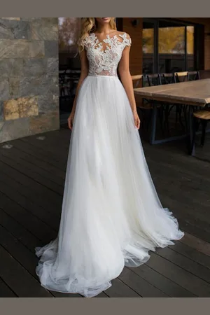 milanoo.com Abito da sposa boho in pizzo; abito da sposa boho; abito da ufficio del registro; abito da sposa vintage