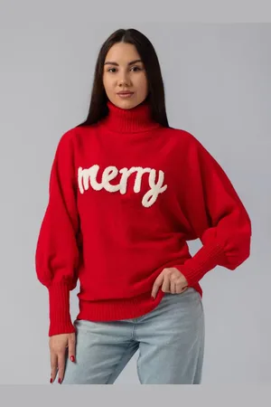 milanoo.com Maglione da donna con collo alto maniche lunghe colore rosso oversize in poliestere