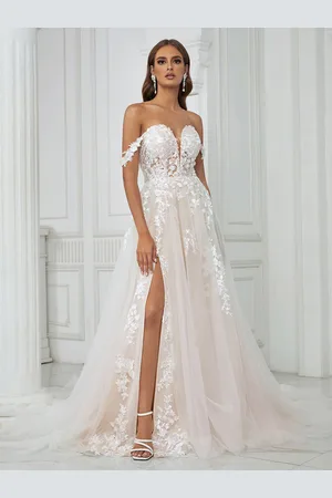 milanoo.com Abito da sposa con strascico A-Line senza maniche in pizzo con scollo a cuore Abiti da sposa