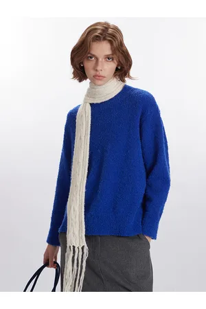 milanoo.com Maglioni per donna blu gioiello collo maniche lunghe maglioni oversize in poliestere