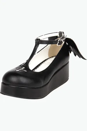milanoo.com Gothic Lolita scarpe piattaforma nero Crux T-Strap scarpe Lolita con ala male