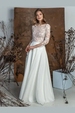 milanoo.com Abito da sposa in due pezzi Due pezzi a terra Avorio Zip semplice Abiti da sposa