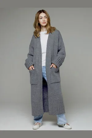 milanoo.com Cardigan lungo con spalle cadenti e coste lunghezza intera maglione da donna