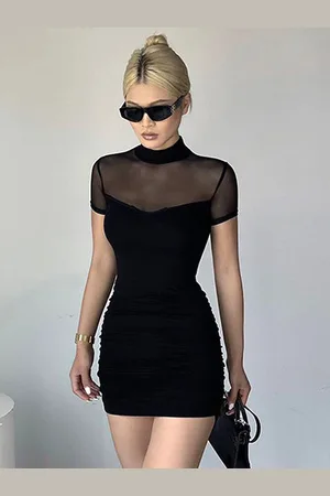 milanoo.com Abiti aderenti Abito tubino trasparente a maniche corte sexy con collo alto