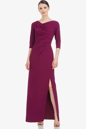 milanoo.com Abito da sposa per la madre progettato scollatura mezze maniche tubino pieghettato abiti da sposa lunghi fino al pavimento