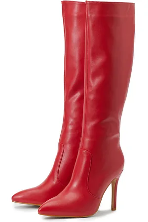 milanoo.com Stivali da donna Stivali al ginocchio rossi in pelle PU con tacco a spillo con tacco a spillo