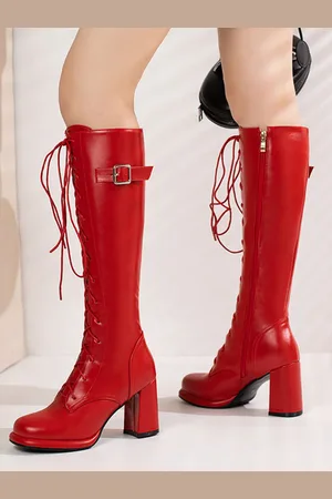 milanoo.com Stivali al ginocchio con tacco grosso in pelle PU da donna
