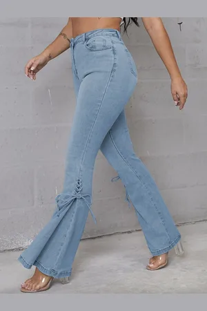 milanoo.com Jeans a zampa per donna con lacci a vita media e pantaloni a campana 2025