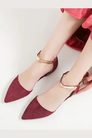 milanoo.com Scarpe basse da donna Ballerine con cinturino alla caviglia con dettagli in metallo e punta a punta bordeaux