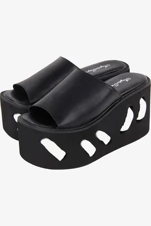 milanoo.com Sandali Gothic Lolita Punta tonda Pelle PU Scarpe estive Lolita nere