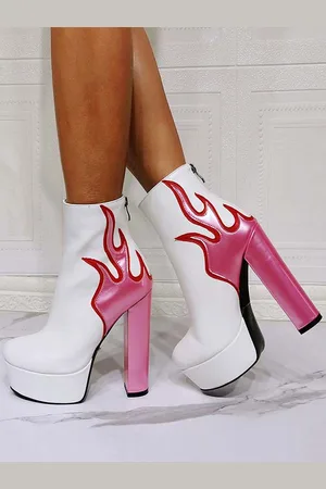 milanoo.com Stivaletti con tacco grosso con plateau fiamma da donna