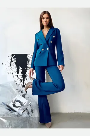 milanoo.com Completo da donna a maniche lunghe primaverile classico con bottoni in poliestere in due pezzi