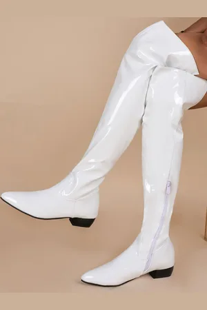 milanoo.com Stivali piatti da donna Stivali alti alla coscia in pelle PU con tacco a spillo