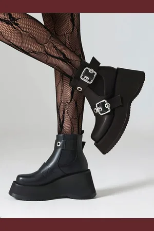 milanoo.com Stivaletti neri da donna Stivaletti flatform con punta arrotondata