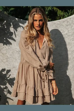 milanoo.com Abito Boho Abito da spiaggia oversize con scollo a V e maniche lunghe