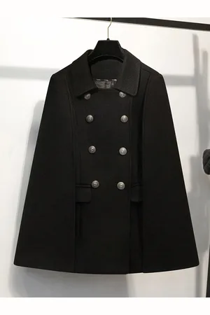 milanoo.com Cappotto da donna con colletto rovesciato e bottoni elegante cappotto nero a strati