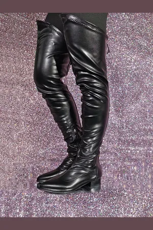 milanoo.com Stivali alti alla coscia con tacco da cucciolo da donna in pelle PU