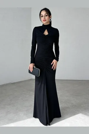 milanoo.com Vestiti aderenti maniche lunghe cut-out chic collo alto abito attillato abito tubino