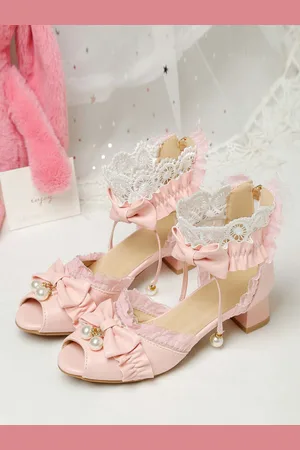 milanoo.com Sandali Lolita stile ROCOCO Scarpe estive Lolita con volant bianchi e perle in pelle PU