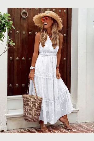 milanoo.com Abiti lunghi Abito estivo boho senza maniche con scollo a V albicocca