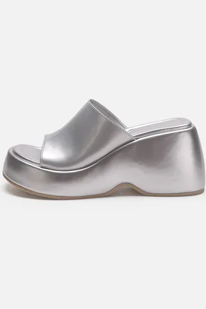 milanoo.com Silver Sandal Slides Silver Metallic Platform Slip-On Mules