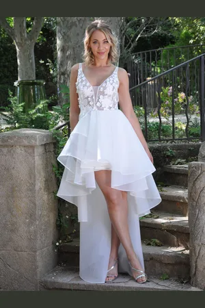 milanoo.com Abito da sposa corto con scollo a V smanicato Abiti da sposa
