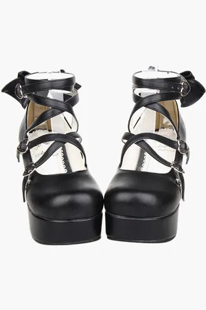 milanoo.com Punta rotonda piattaforma Pony tacchi Lolita scarpe caviglia cinghie fiocco Decor