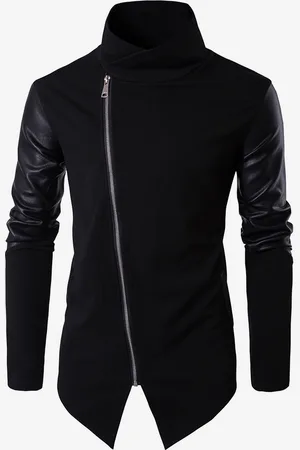 milanoo.com Giacca da uomo con cerniera collo alto vintage asimmetrico manica lunga