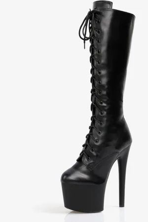 milanoo.com Stivali sexy con tacco alto Punta tonda Cerniera Tacco a spillo geometrico Pole Dancing Stivali alti alla coscia neri Stivali sopra il ginocchio