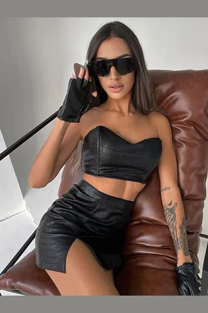 milanoo.com Set di gonne per abbigliamento da donna Set di due pezzi in pelle PU casual quotidiano sexy con spacco sul davanti