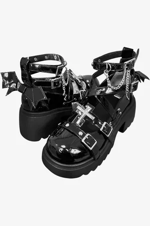 milanoo.com Stivali Steampunk Lolita Calzature Lolita nere con punta tonda in pelle PU
