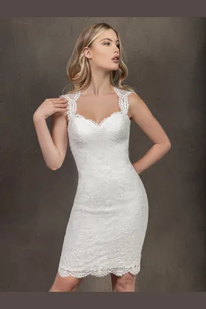 milanoo.com Abiti da sposa Abito da sposa corto al ginocchio corto con scollo a cuore senza maniche