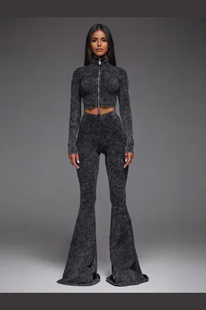 milanoo.com Completo due pezzi per ragazze sexy top corto con zip e collo alto e pantaloni svasati outfit primaverile 2025