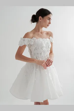 milanoo.com Mini abito da sposa Abiti da sposa corti Corto senza maniche a spalle scoperte Corto Vita naturale Pizzo Corto abito da sposa