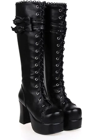 milanoo.com Dolce rotondo Toe Leather Lolita Boots