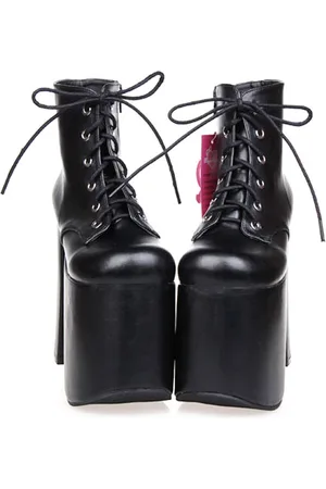 milanoo.com Nero Lolita stivaletti tacco a spillo piattaforma rotonda Toe Lace Up breve stivali Lolita
