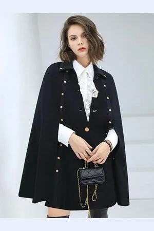 milanoo.com Cappotto poncho di lana Capispalla lungo mantello primaverile per donna 2025