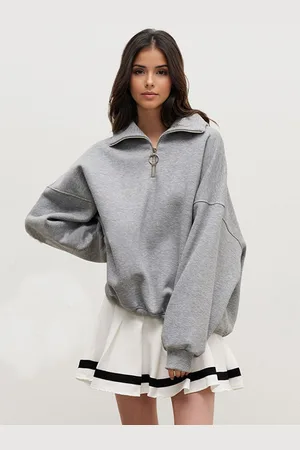 milanoo.com Felpa oversize con mezza zip e spalle scese vestibilità rilassata top primaverili per donna 2025