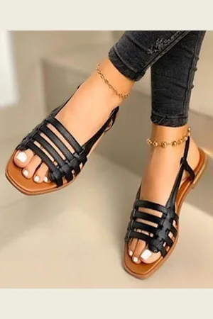 milanoo.com Sandali piatti da donna in pelle PU con punta aperta
