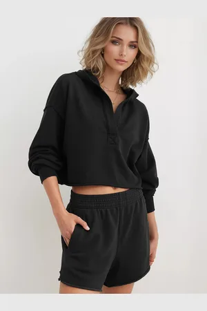 milanoo.com Felpa con cappuccio casual per donna con scollo a V e spalle cadenti top corti primaverili 2025