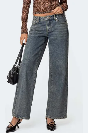 milanoo.com Jeans larghi con cuore leopardato Y2K pantaloni in denim a gamba larga e vita bassa per le donne 2025