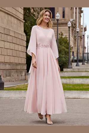 milanoo.com Abito da festa per la madre della sposa abiti da cerimonia nuziale con collo gioiello mezze maniche lunghezza alla caviglia abiti da sposa