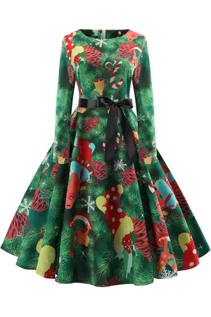 milanoo.com Abito vintage con stampa floreale abito lungo girocollo a maniche lunghe vintage