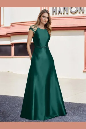 milanoo.com Abito da sposa per la mamma scollo a V maniche corte linea ad A con perline lunghezza al pavimento abiti da invitata